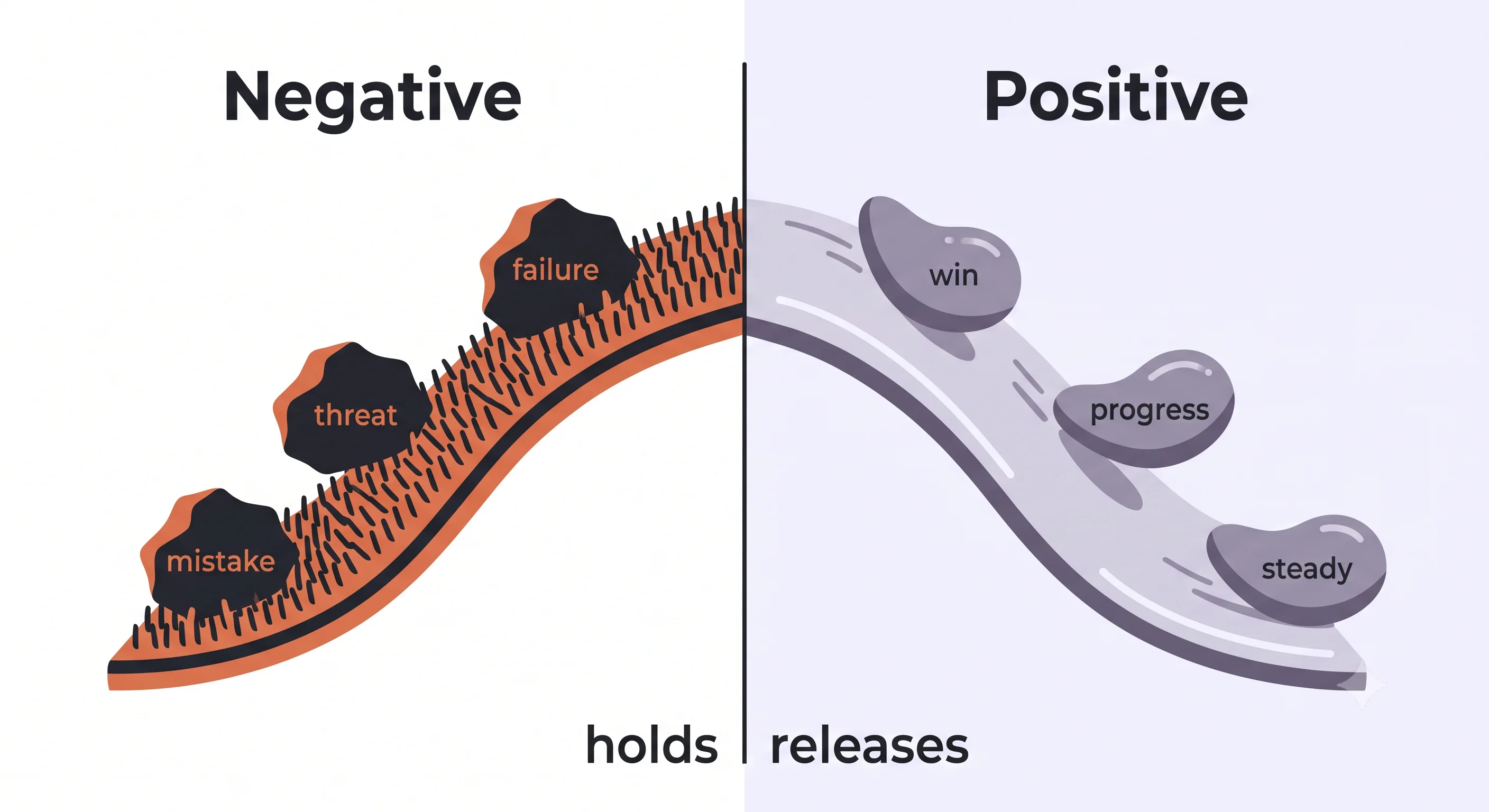 Illustration of a negative event remaining prominent while quieter positive events fade into the background